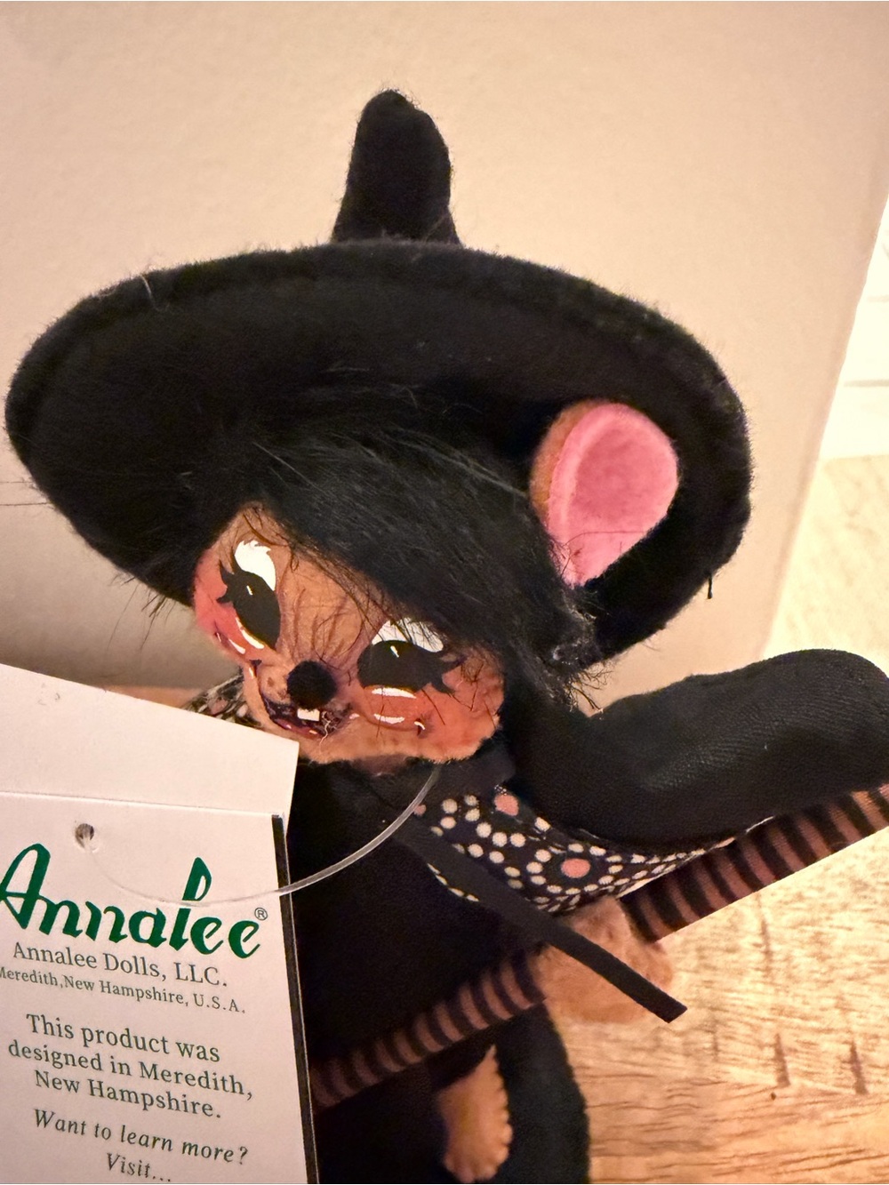 Annalee Black Witch Cat Plush with Tan & Pink Accents - Picture 6 of 6